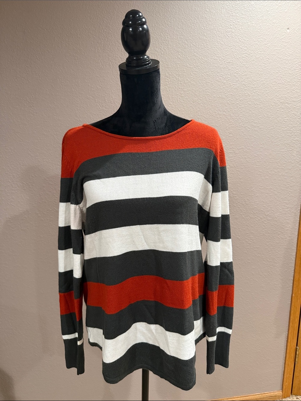 Westbound Striped Scoop Neck Sweater in Red, Black & White